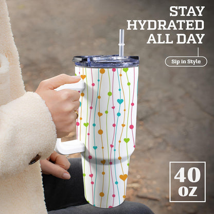 Heart Lines - 40oz Tumbler with White Handle