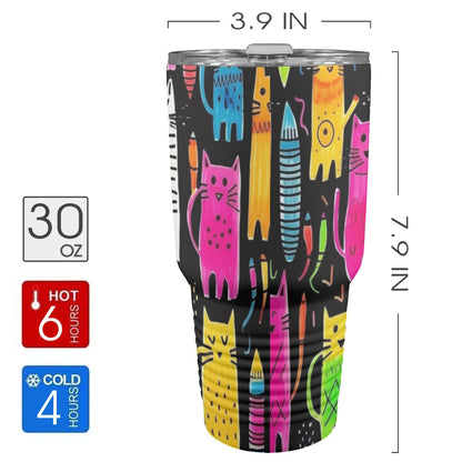 Colourful Cats - 30oz Insulated Stainless Steel Mobile Tumbler