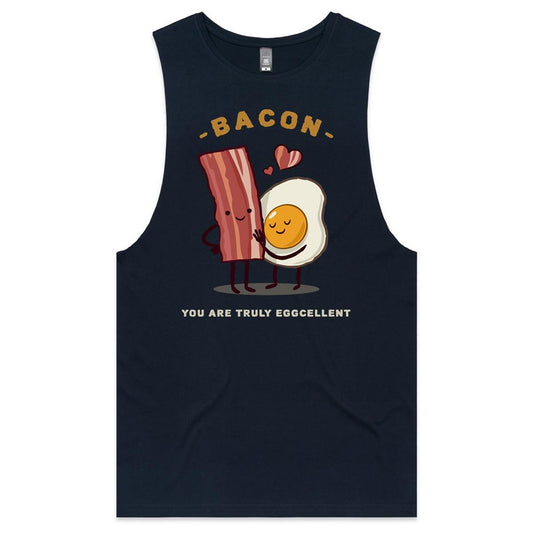 Bacon, You Are Truly Eggcellent - Mens Tank Top Tee Navy Mens Tank Tee