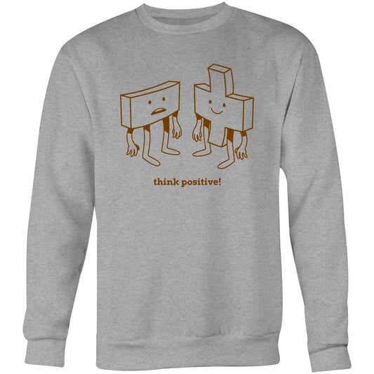 Think Positive, Plus And Minus - Crew Sweatshirt Grey Marle Sweatshirt Maths Motivation