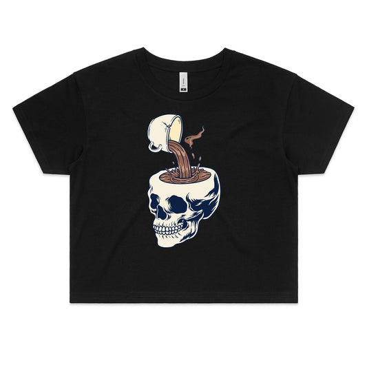 Coffee Skull - Women's Crop Tee Black Womens Crop Top Coffee