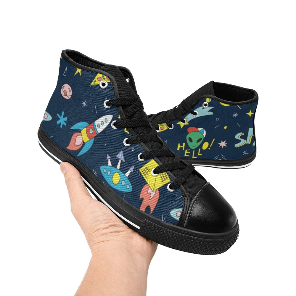 Hello Alien - Kids High Top Canvas Shoes