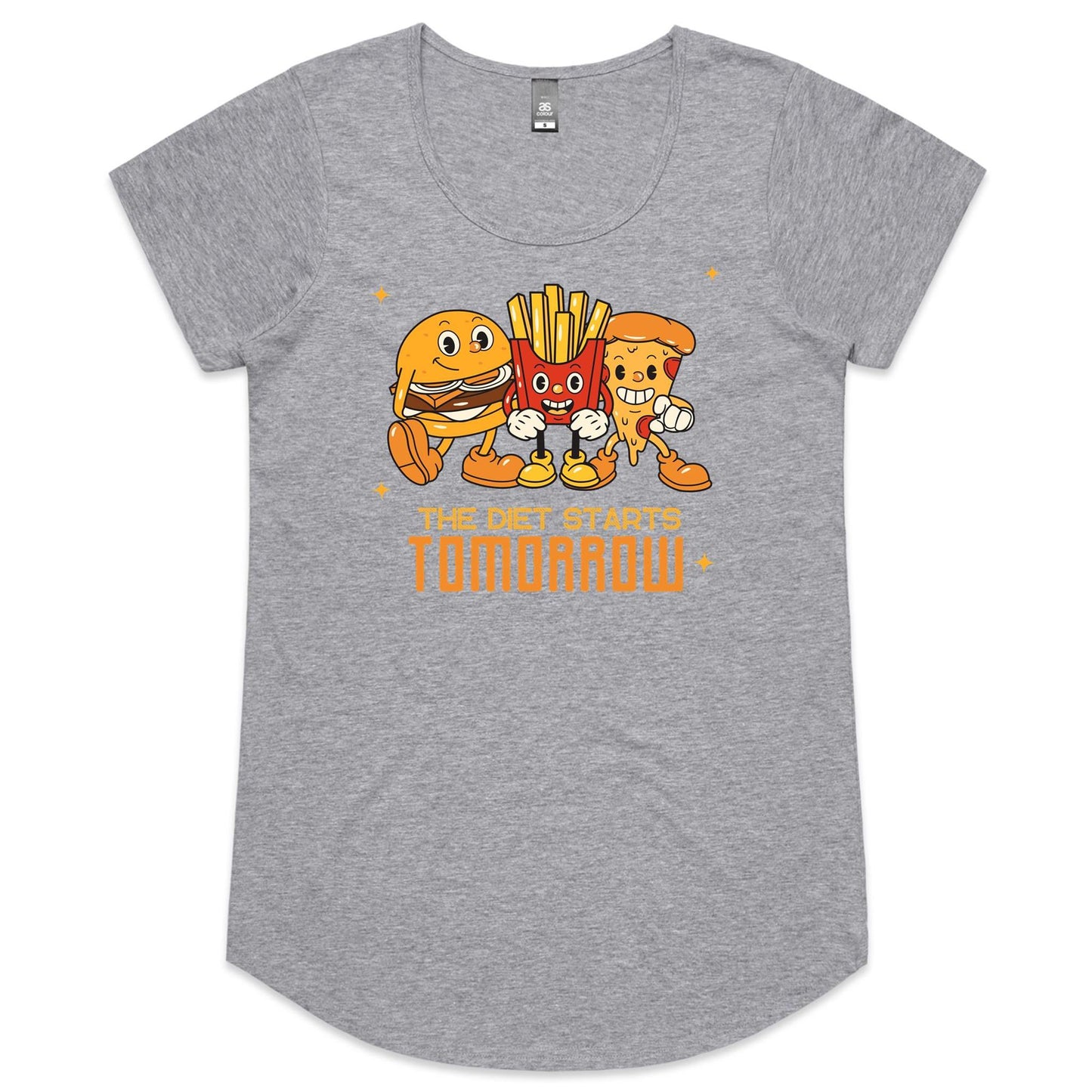 The Diet Starts Tomorrow, Hamburger, Pizza, Fries - Womens Scoop Neck T-Shirt