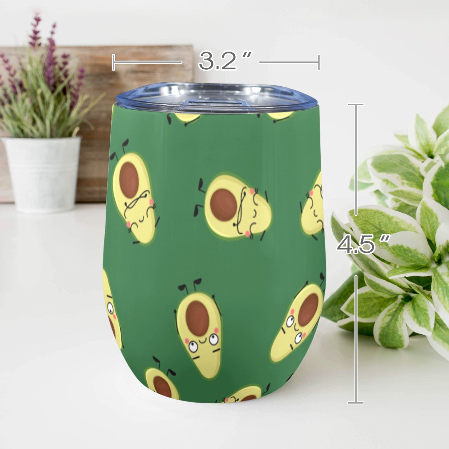 Avocado Characters - 12oz Wine Tumbler 12oz Wine Tumbler Food Printed Offshore