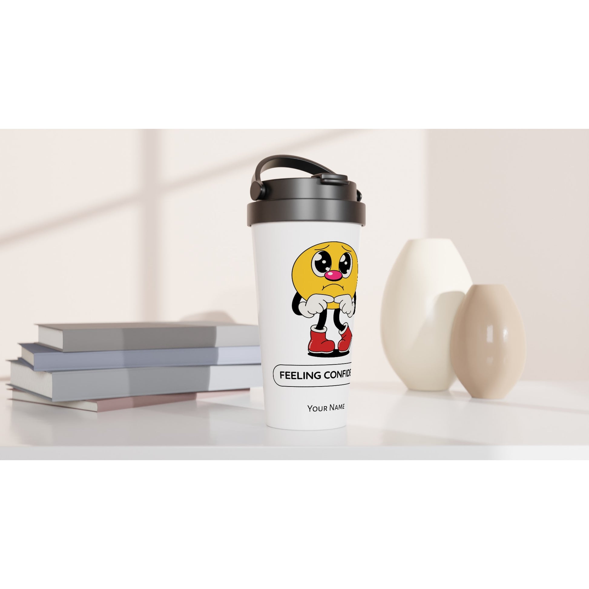 Personalised - Feeling Confident - White 15oz Stainless Steel Travel Mug Personalised Travel Mug