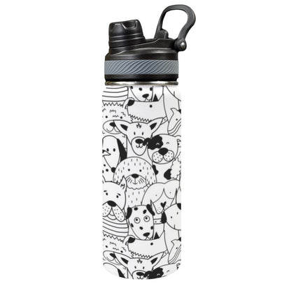 Black And White Dogs - Insulated Water Bottle with Dual-Use Lid (18oz)