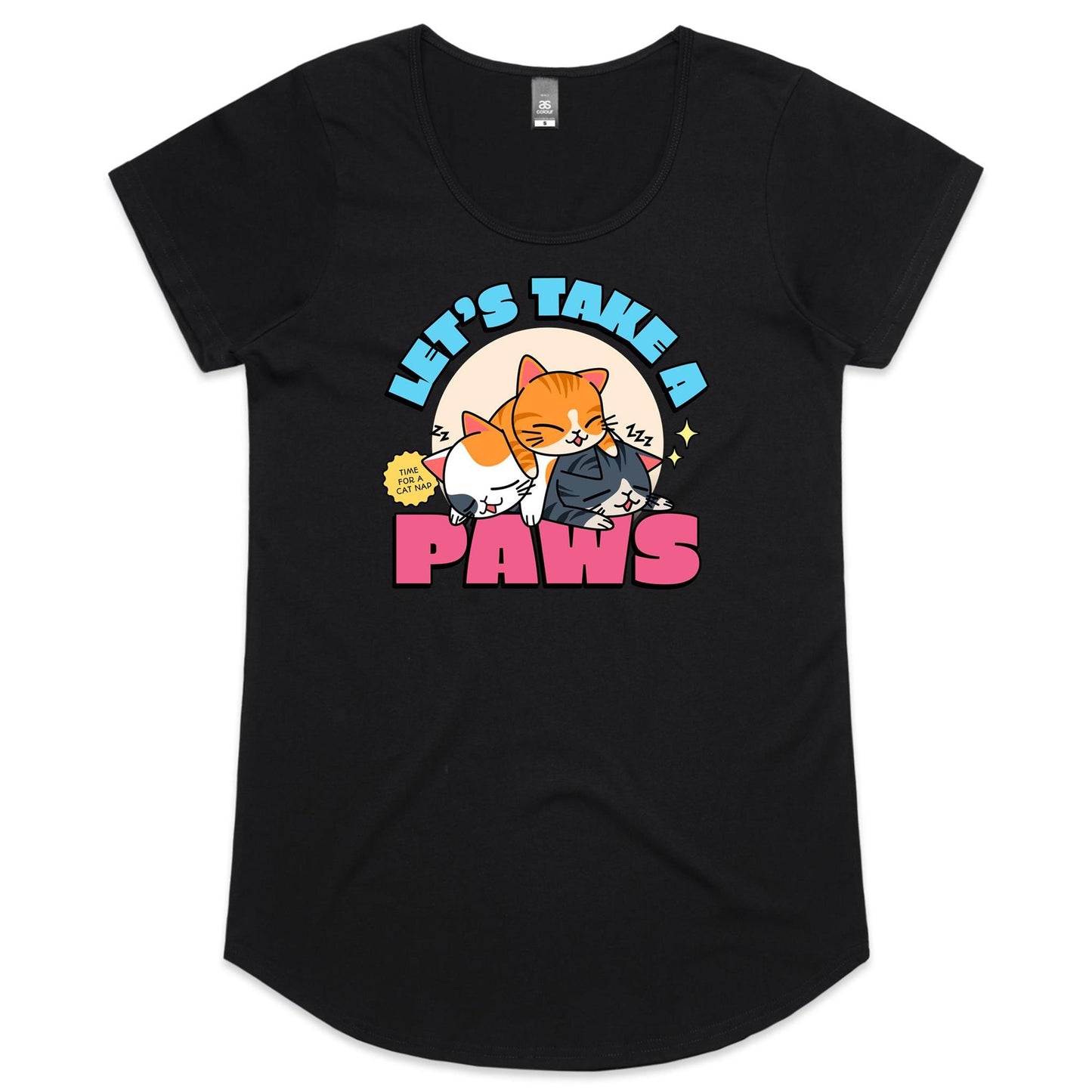 Let's Take A Paws, Cat Nap - Womens Scoop Neck T-Shirt