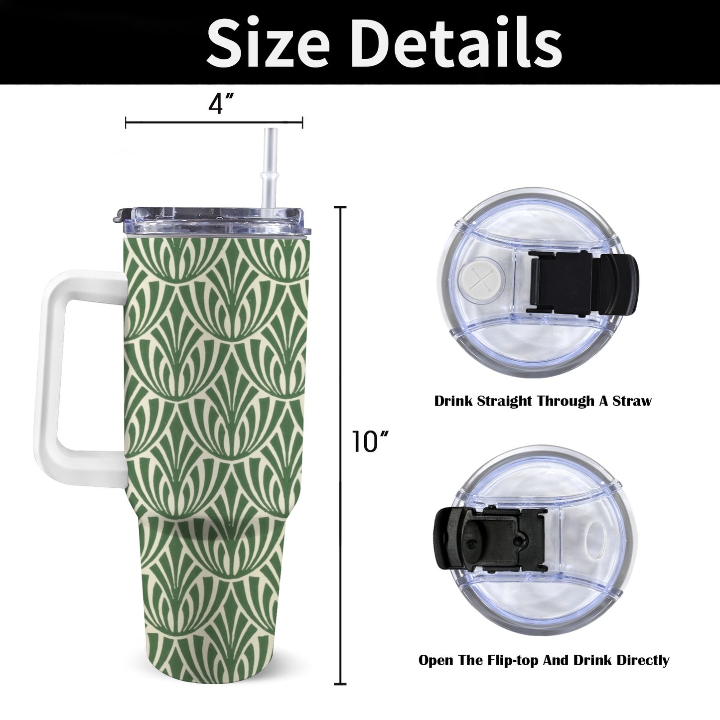 Green Pattern - 40oz Tumbler with White Handle