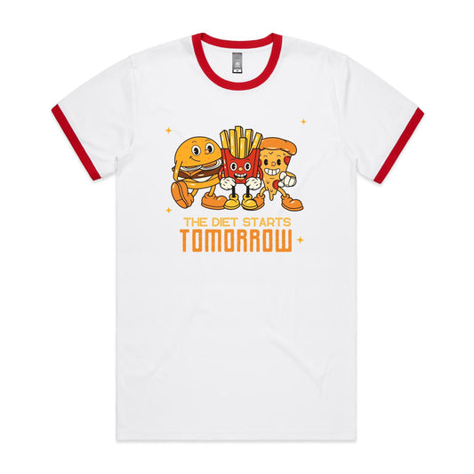 The Diet Starts Tomorrow, Hamburger, Fries, Pizza - Staple Ringer Tee