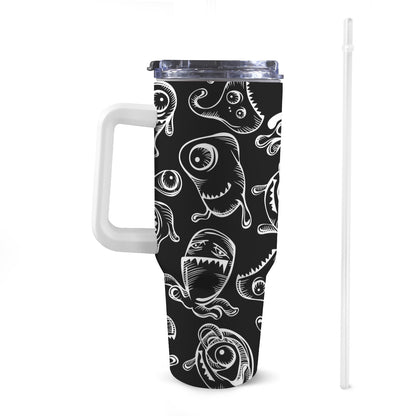 Monsters In Black And White - 40oz Tumbler with White Handle