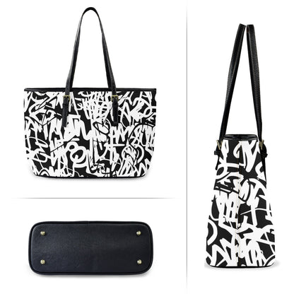 Graffiti - Leather Tote Bag-Large