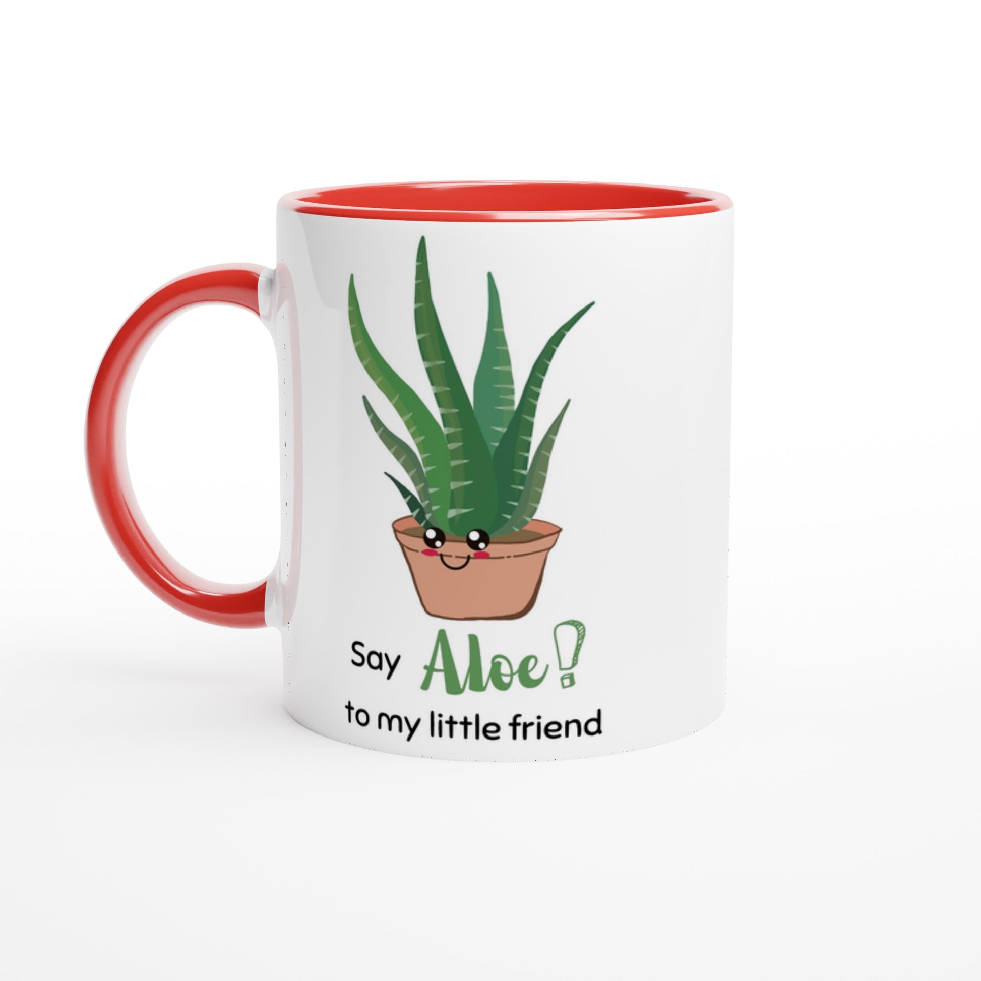 Say Aloe To My Little Friend - White 11oz Ceramic Mug with Colour Inside Ceramic Red Colour 11oz Mug Globally Fulfilled Plants