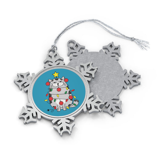 Christmas Cat - Pewter Snowflake Ornament Snowflake One Size Christmas Ornament