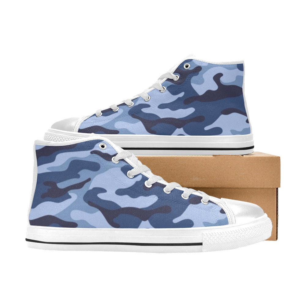 Blue Camouflage - Women's High Top Canvas Shoes