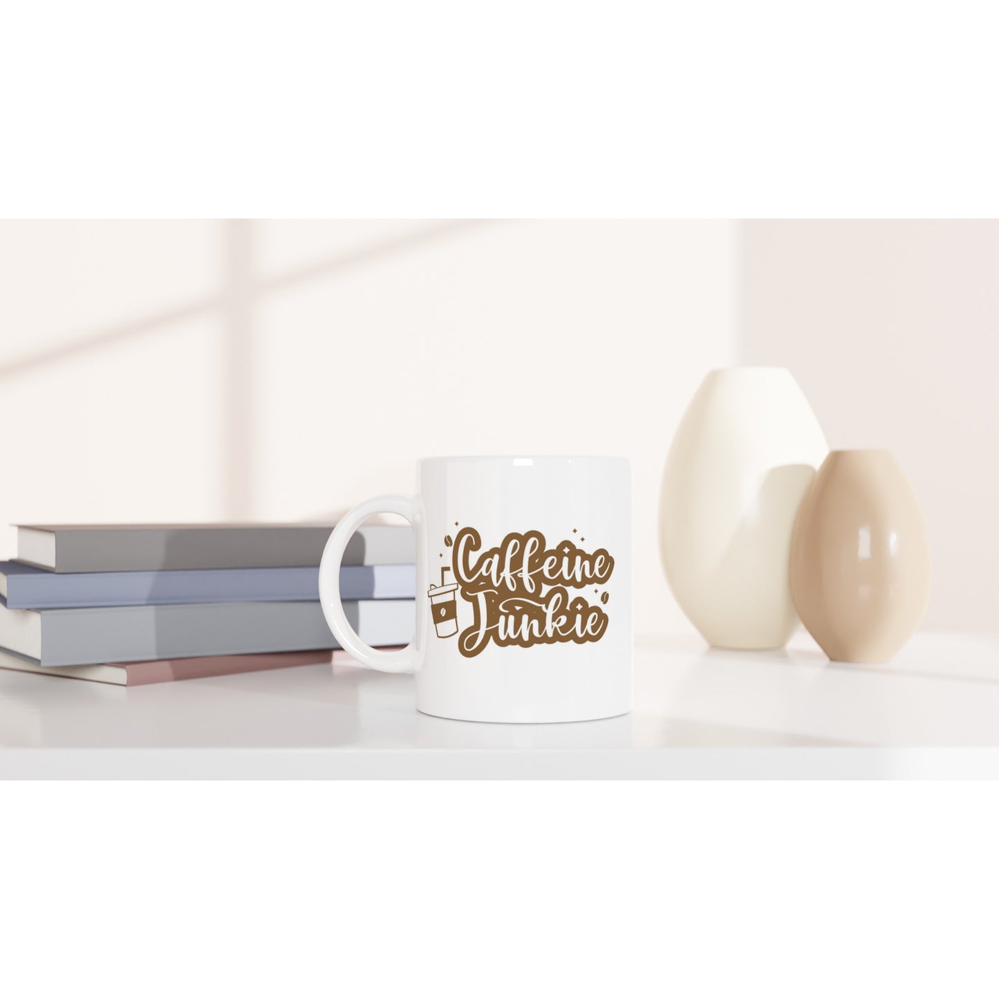 Caffeine Junkie - White 11oz Ceramic Mug White 11oz Mug Coffee Globally Fulfilled