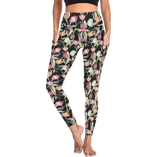 Tulips Pattern - Women's Leggings with Pockets