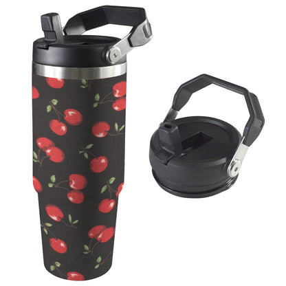 Cherries On Black - 30oz Tumbler with Top Handle