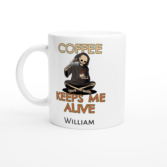 Personalise - Skeleton, Coffee Keeps Me Alive - White 11oz Ceramic Mug Default Title Personalised Mug Coffee customise Globally Fulfilled personalise