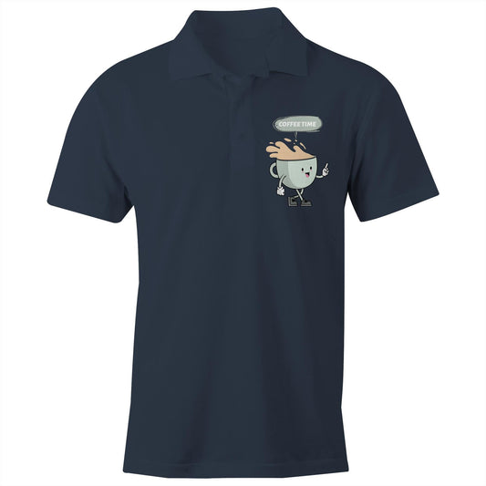 Coffee Time - Chad S/S Polo Shirt, Printed Navy Polo Shirt Coffee Retro