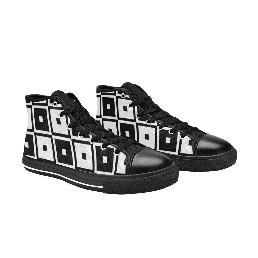 Black And White Squares - Women's High Top Canvas Shoes