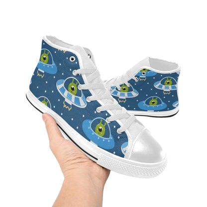 Cute Aliens in UFOs - Men's High Top Canvas Shoes