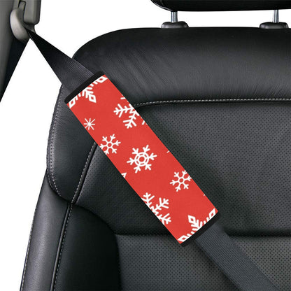 Red Snowflakes, Christmas - Car Seat Belt Cover 7''x10'' (Pack of 2)