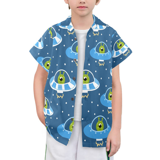 Cute Aliens in UFOs - Senior Boys Hawaiian Shirt