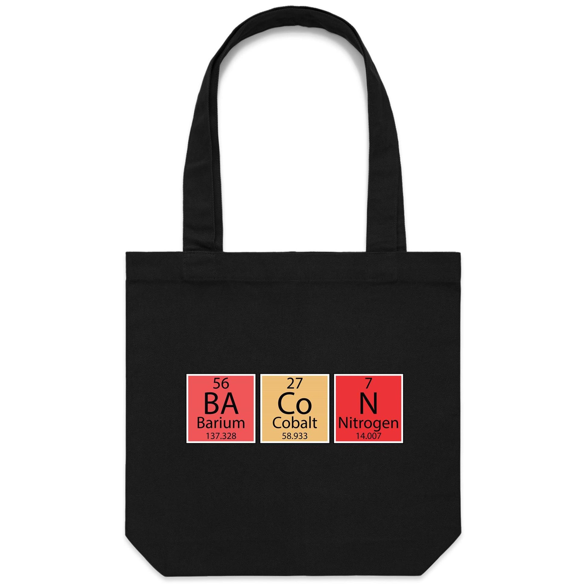 Bacon, Periodic Table - Canvas Tote Bag Black One Size Tote Bag Printed In Australia