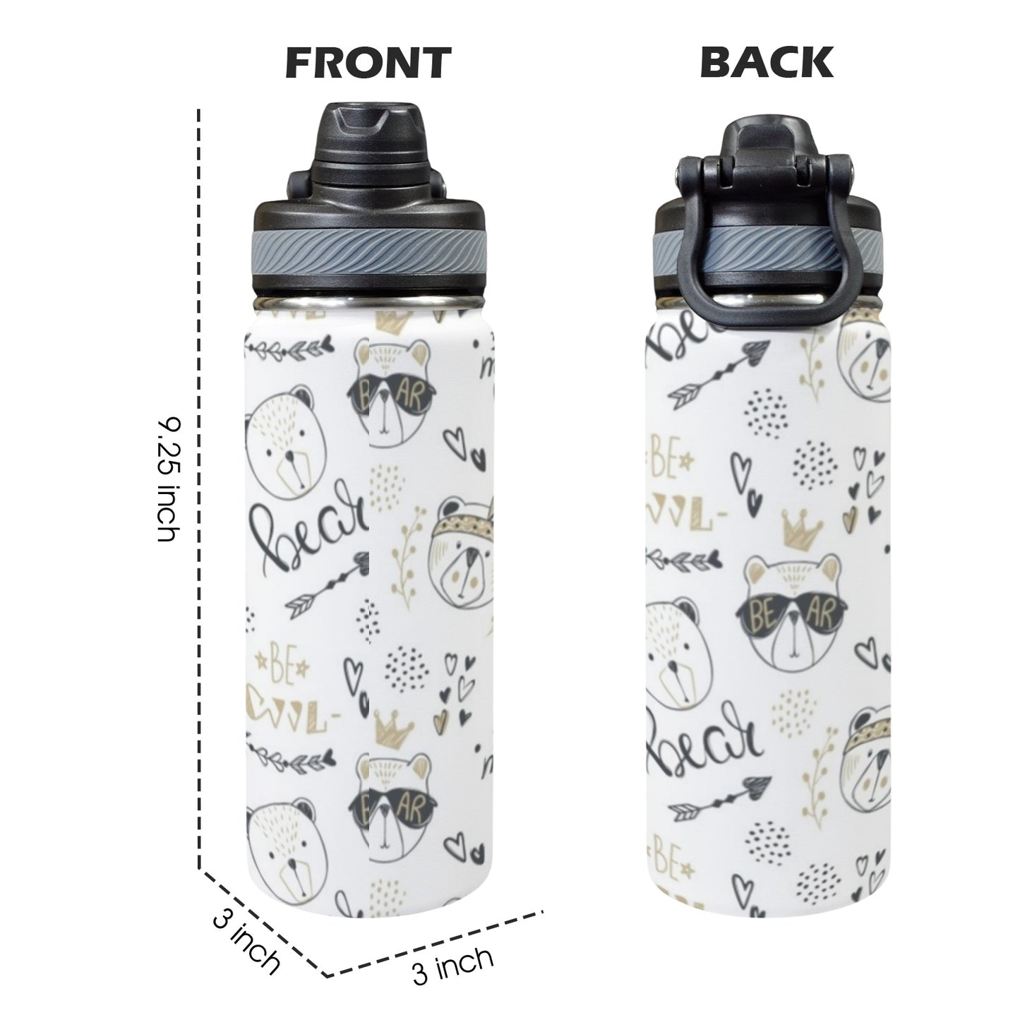 Bears - Insulated Water Bottle with Dual-Use Lid (18oz) Insulated Water Bottle with Dual-Use Lid (18oz) animal Printed Offshore