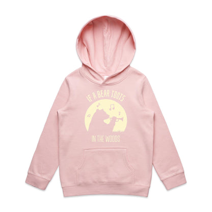 If A Bear Toots In The Woods, Trumpet Player - Youth Supply Hood Pink Kids Hoodie