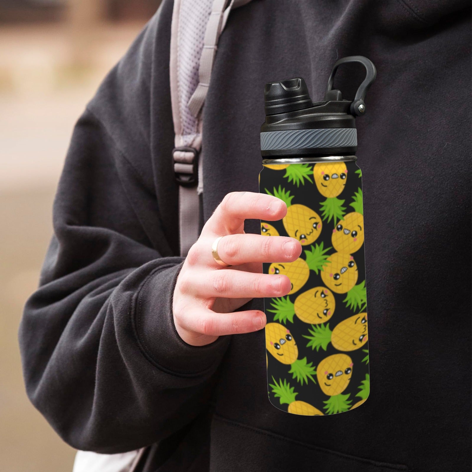 Cool Pineapples - Insulated Water Bottle with Dual-Use Lid (18oz) Insulated Water Bottle with Dual-Use Lid (18oz) Food Printed Offshore