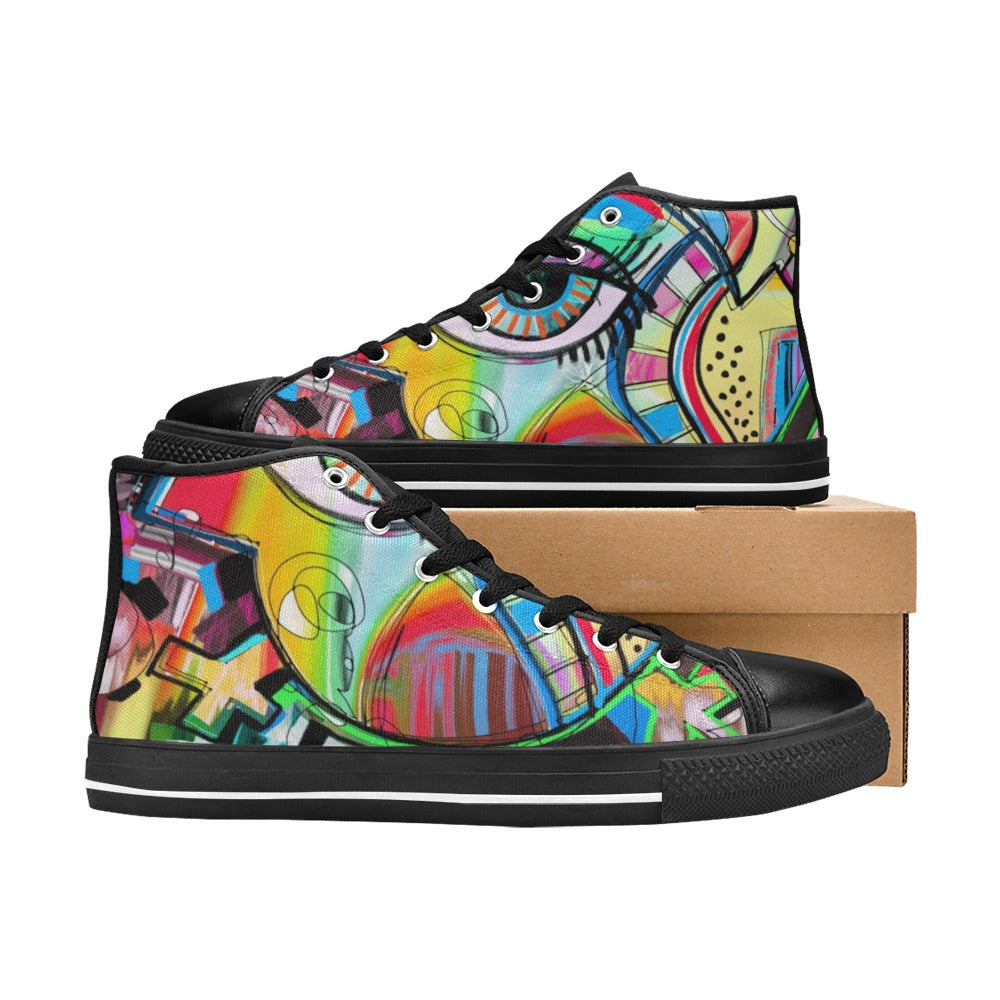 Graffiti Bird - Men's High Top Canvas Shoes