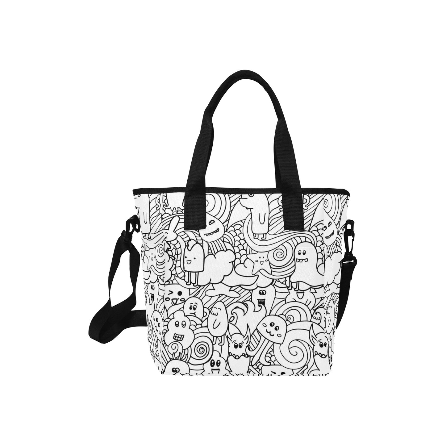 Black And White Creatures - Tote Bag with Shoulder Strap Nylon Tote Bag Halloween Printed Offshore Sci Fi