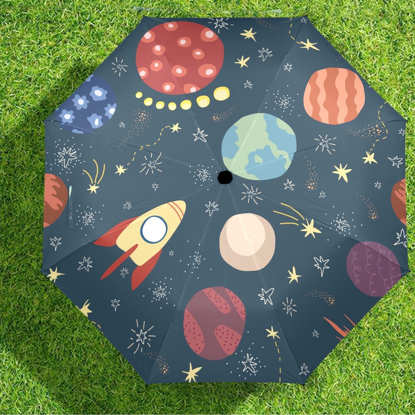 Rocket and Planets In Space - Semi-Automatic Foldable Umbrella