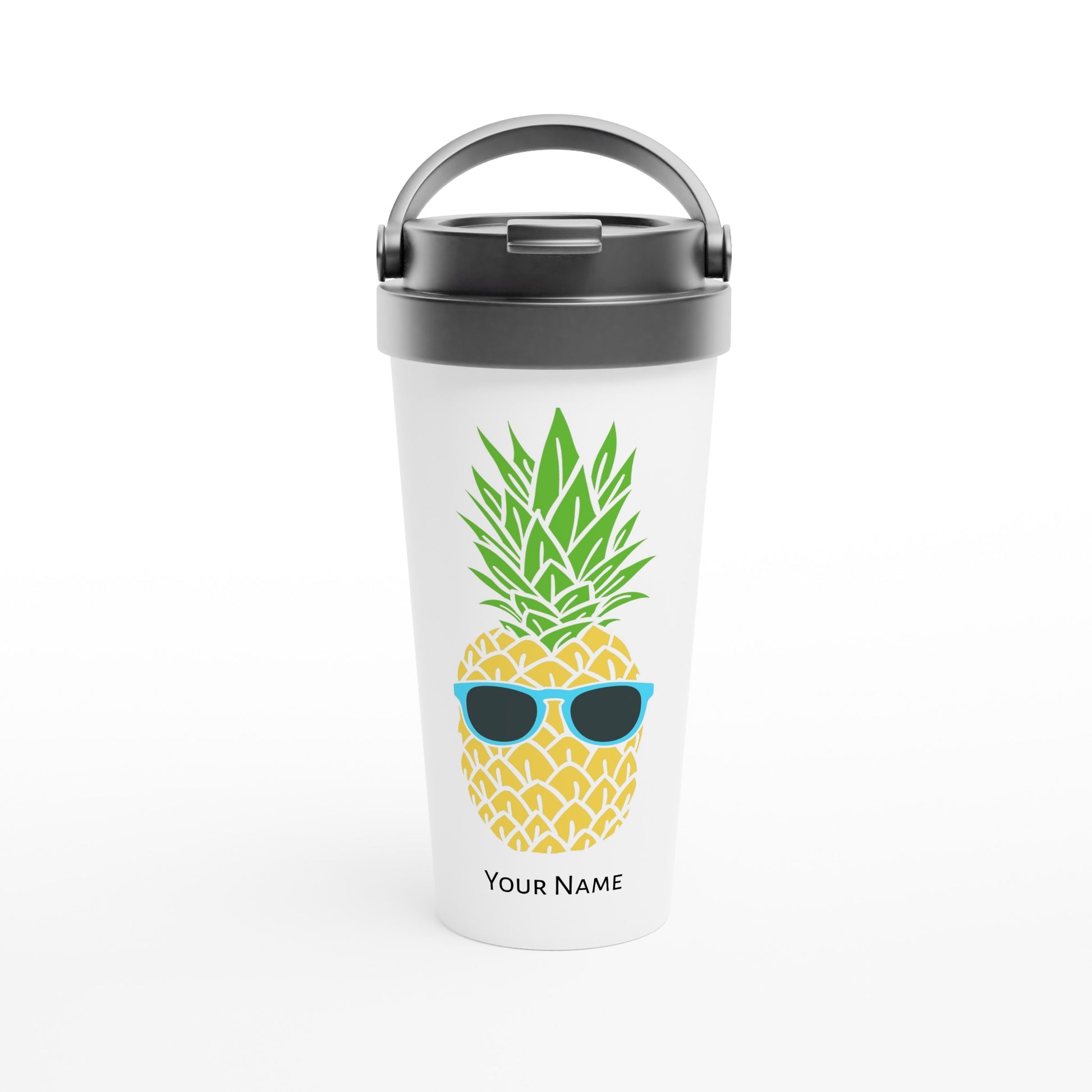 Personalised - Pineapple With Glasses - White 15oz Stainless Steel Travel Mug Default Title Personalised Travel Mug Food