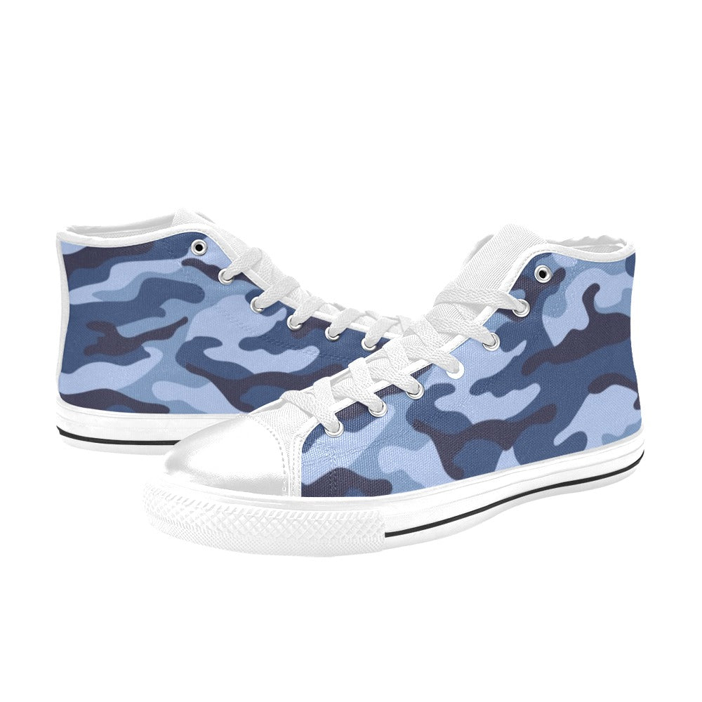 Blue Camouflage - Women's High Top Canvas Shoes