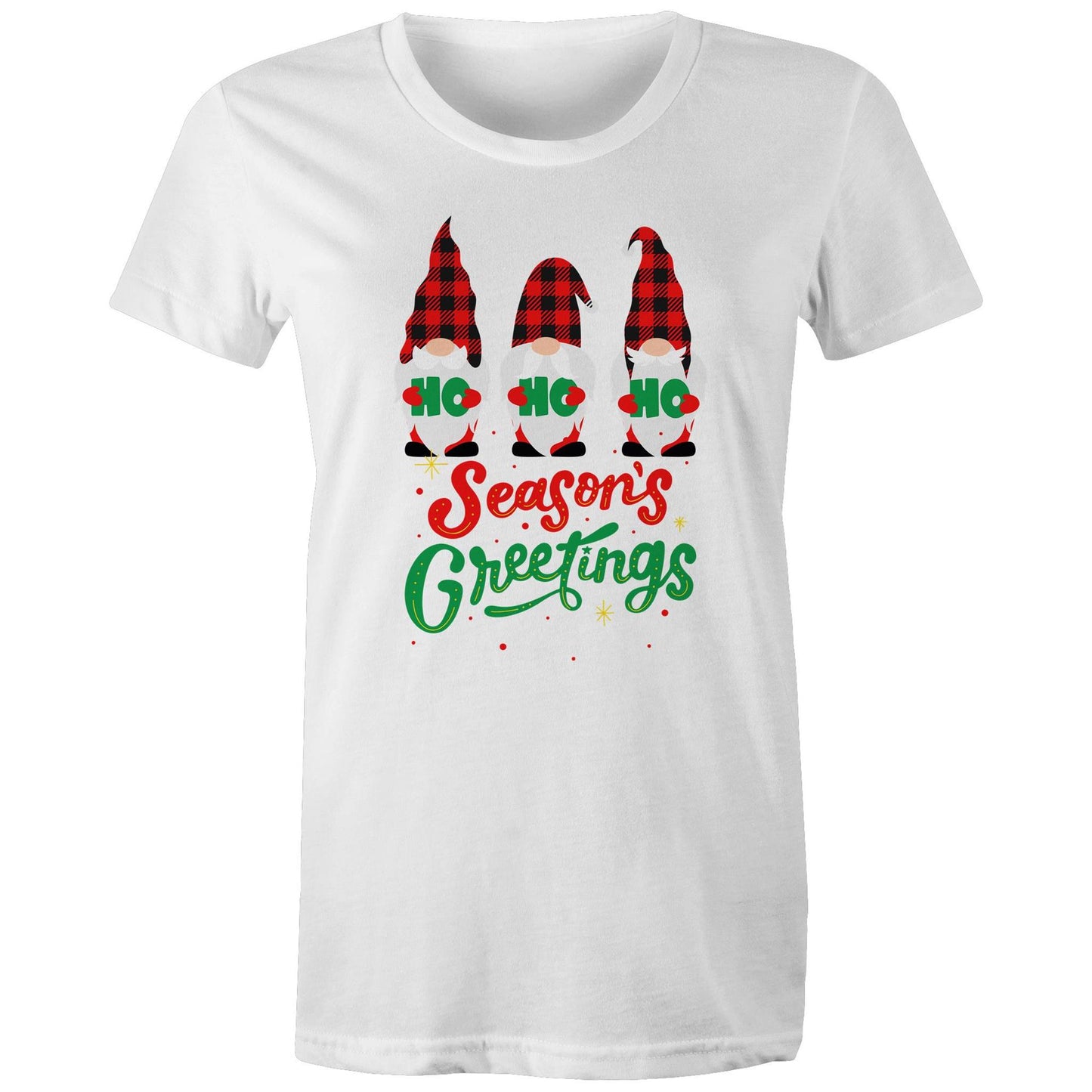 Christmas Gnomes, Seasons Greetings - Womens T-shirt