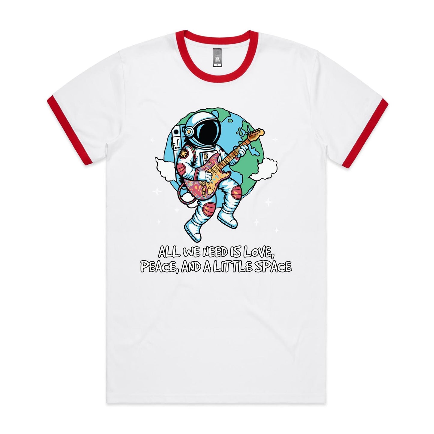 Astronaut, All We Need Is Love, Peace And A Little Space - Staple Ringer Tee