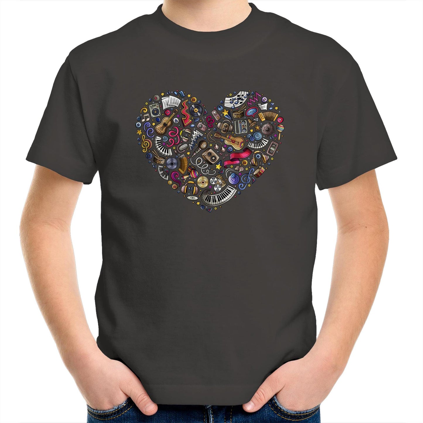 Heart Music - Kids Youth T-Shirt Charcoal Kids Youth T-shirt Music