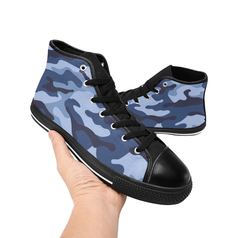 Blue Camouflage - Men's High Top Canvas Shoes