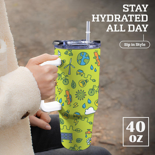 Go Green - 40oz Tumbler with White Handle