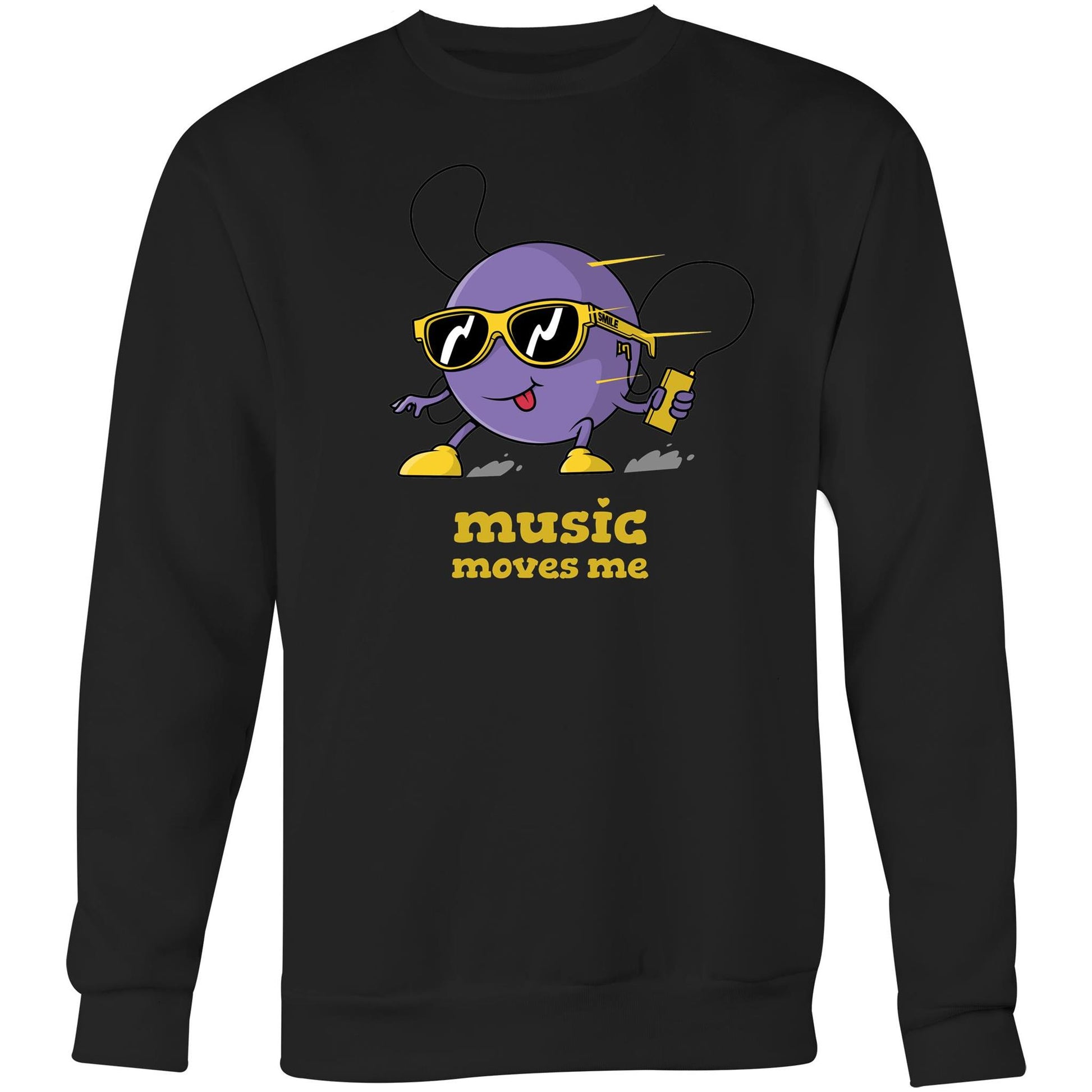 Music Moves Me, Earbuds - Crew Sweatshirt Black Sweatshirt Music