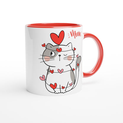 Cat Heart Meow - White 11oz Ceramic Mug with Color Inside Colour 11oz Mug animal Globally Fulfilled Love