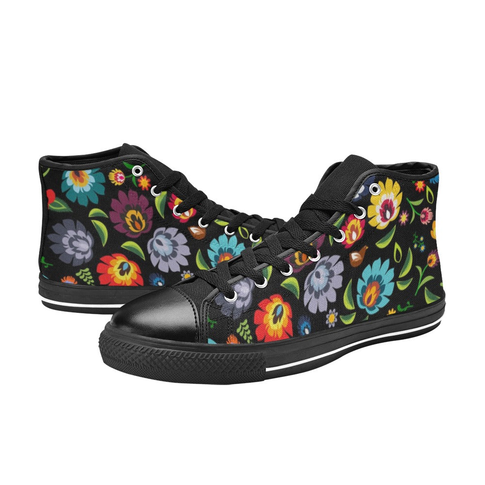 Folk Floral - Women's High Top Canvas Shoes