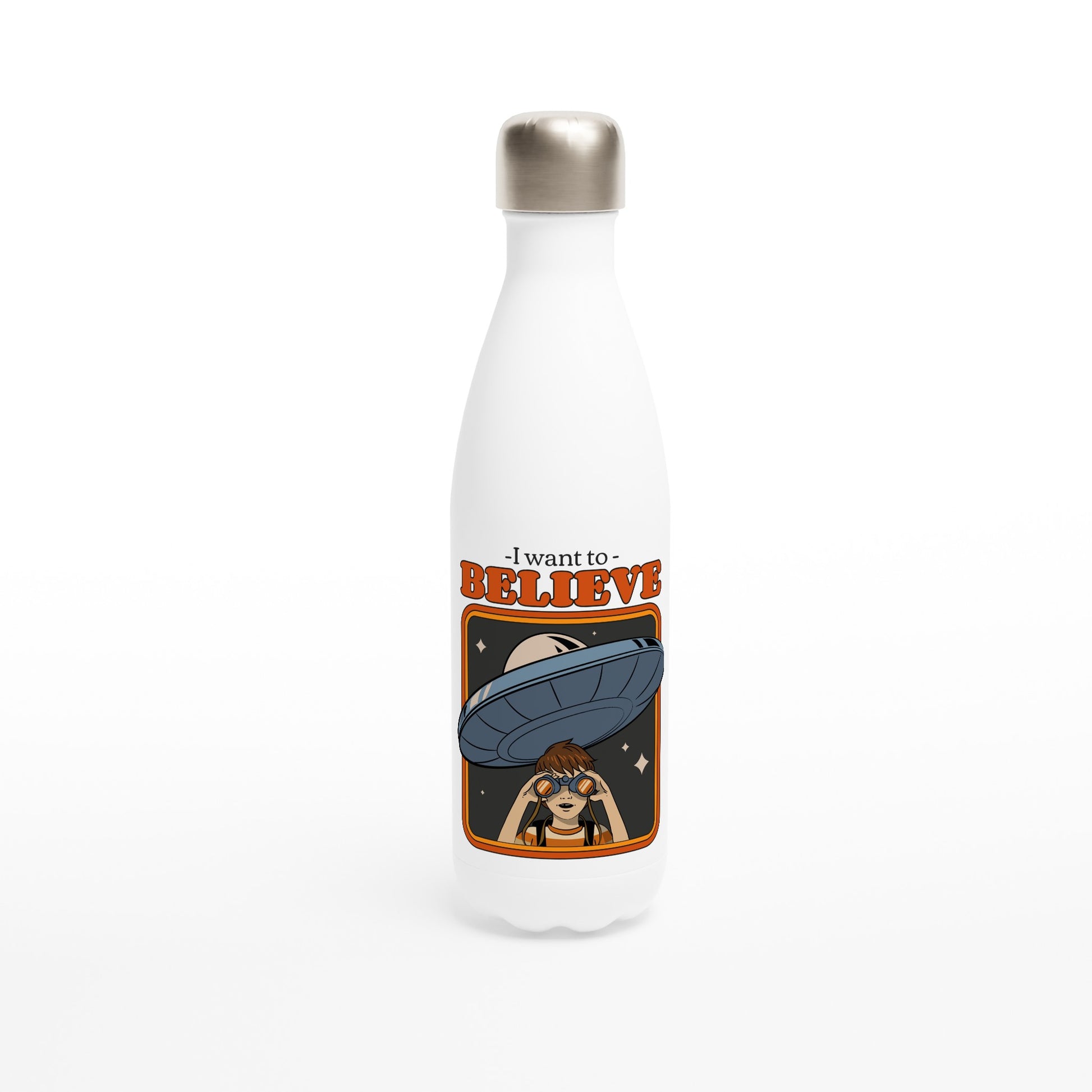 I Want To Believe - White 17oz Stainless Steel Water Bottle Default Title White Water Bottle Globally Fulfilled Retro Sci Fi