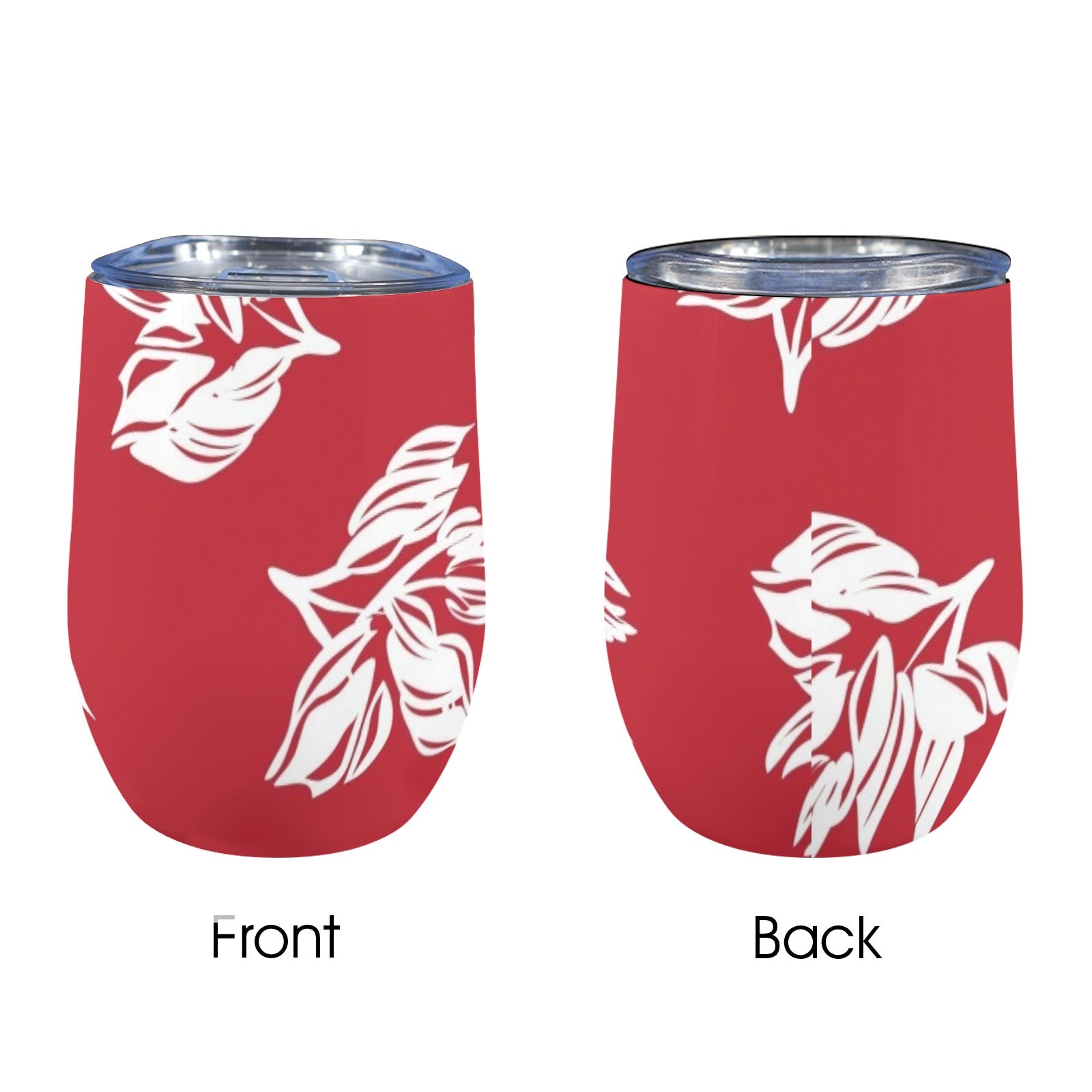 Red Retro Foliage, Hawaiian Flower - 12oz Wine Tumbler 12oz Wine Tumbler Printed Offshore Summer Surf