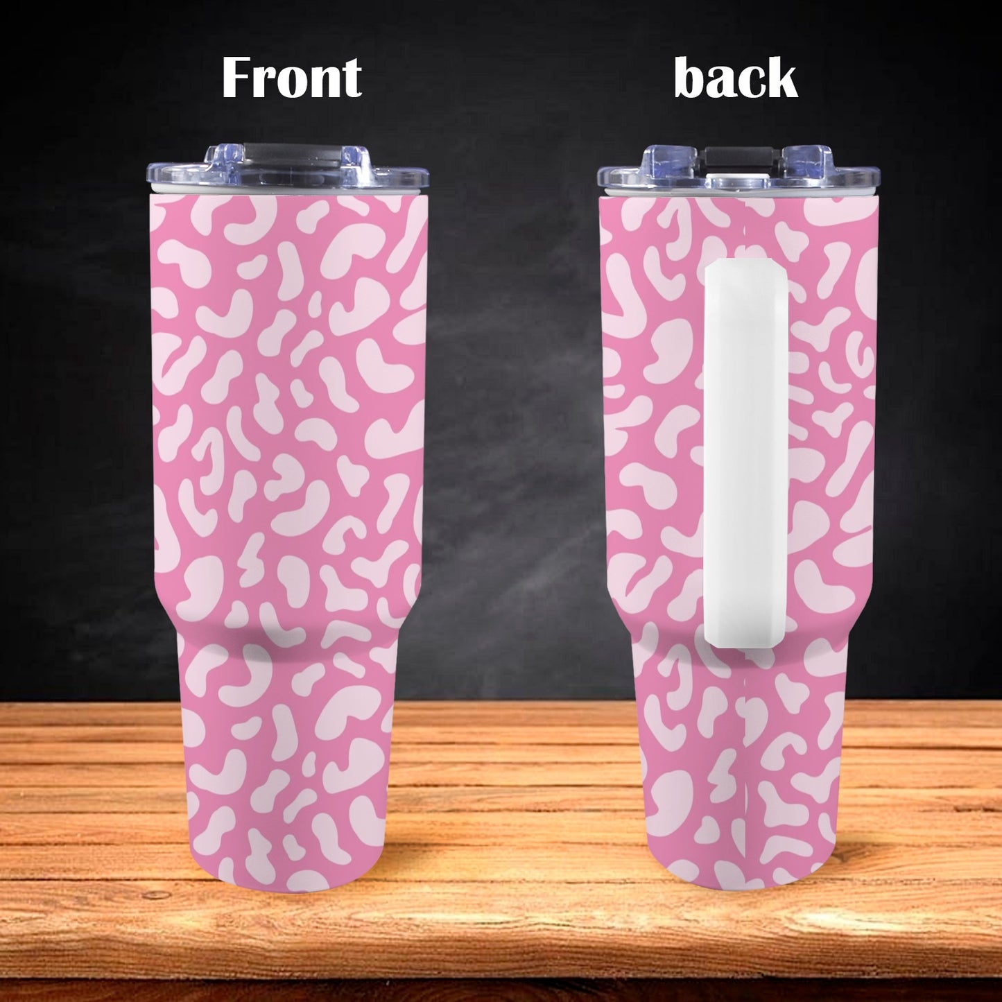 Pink Leopard - 40oz Tumbler with White Handle