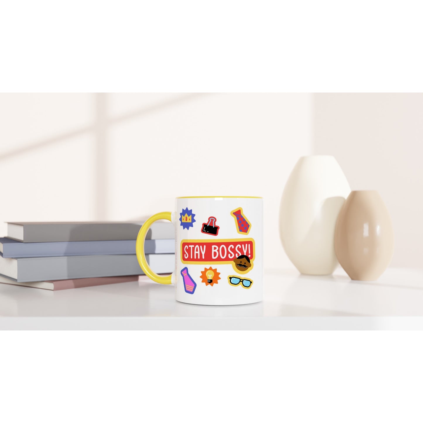 Stay Bossy, Boss Mug - White 11oz Ceramic Mug with Colour Inside Colour 11oz Mug Funny Globally Fulfilled