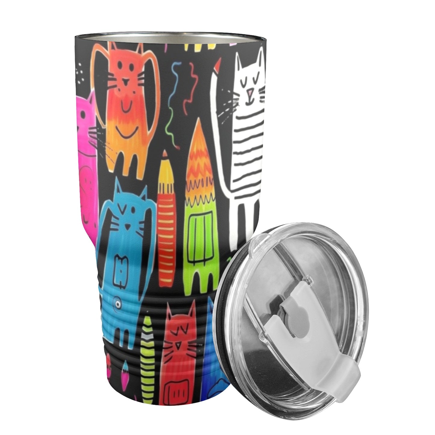 Colourful Cats - 30oz Insulated Stainless Steel Mobile Tumbler