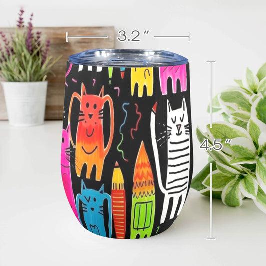 Colourful Cats - 12oz Wine Tumbler